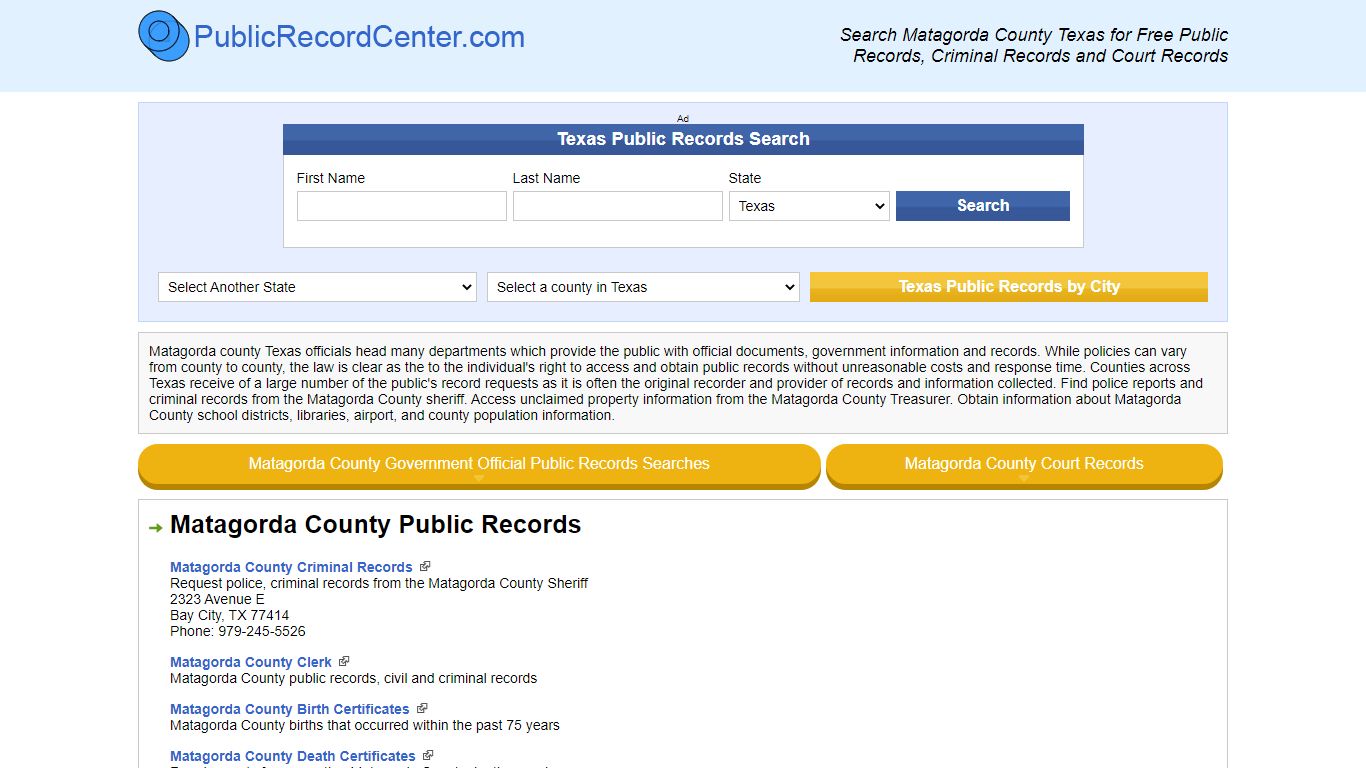 Matagorda County Texas Free Public Records - Court Records - Criminal ...