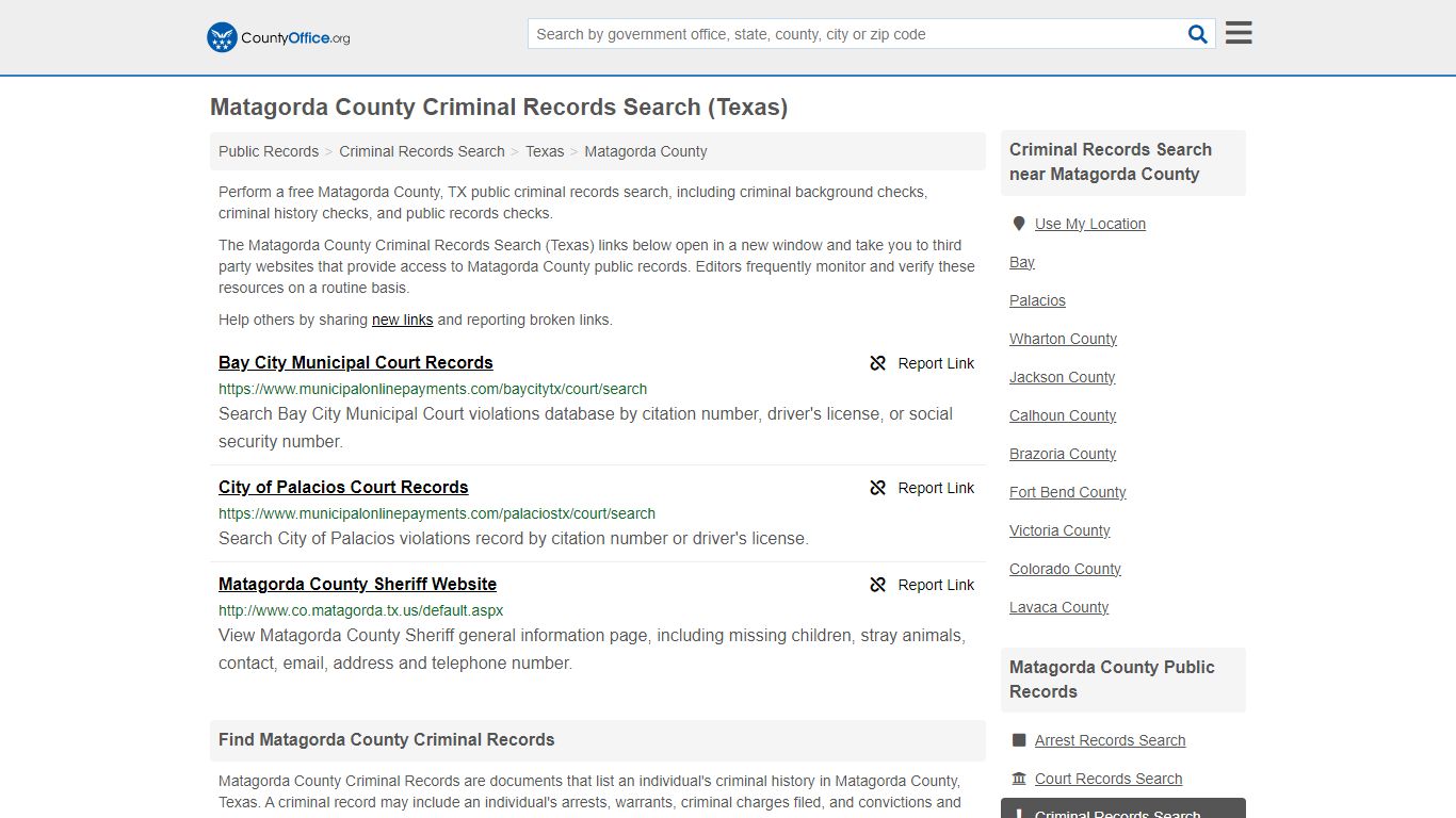 Matagorda County Criminal Records Search (Texas) - County Office