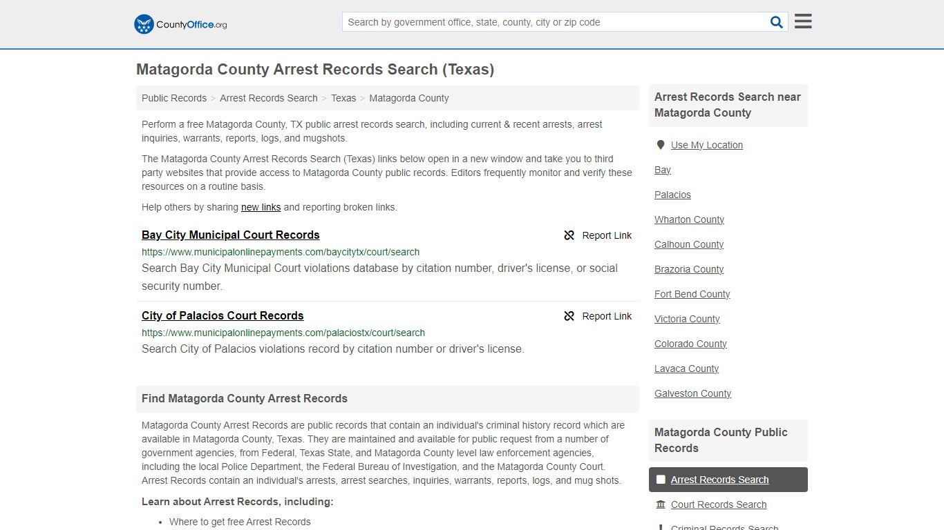 Matagorda County Arrest Records Search (Texas) - County Office