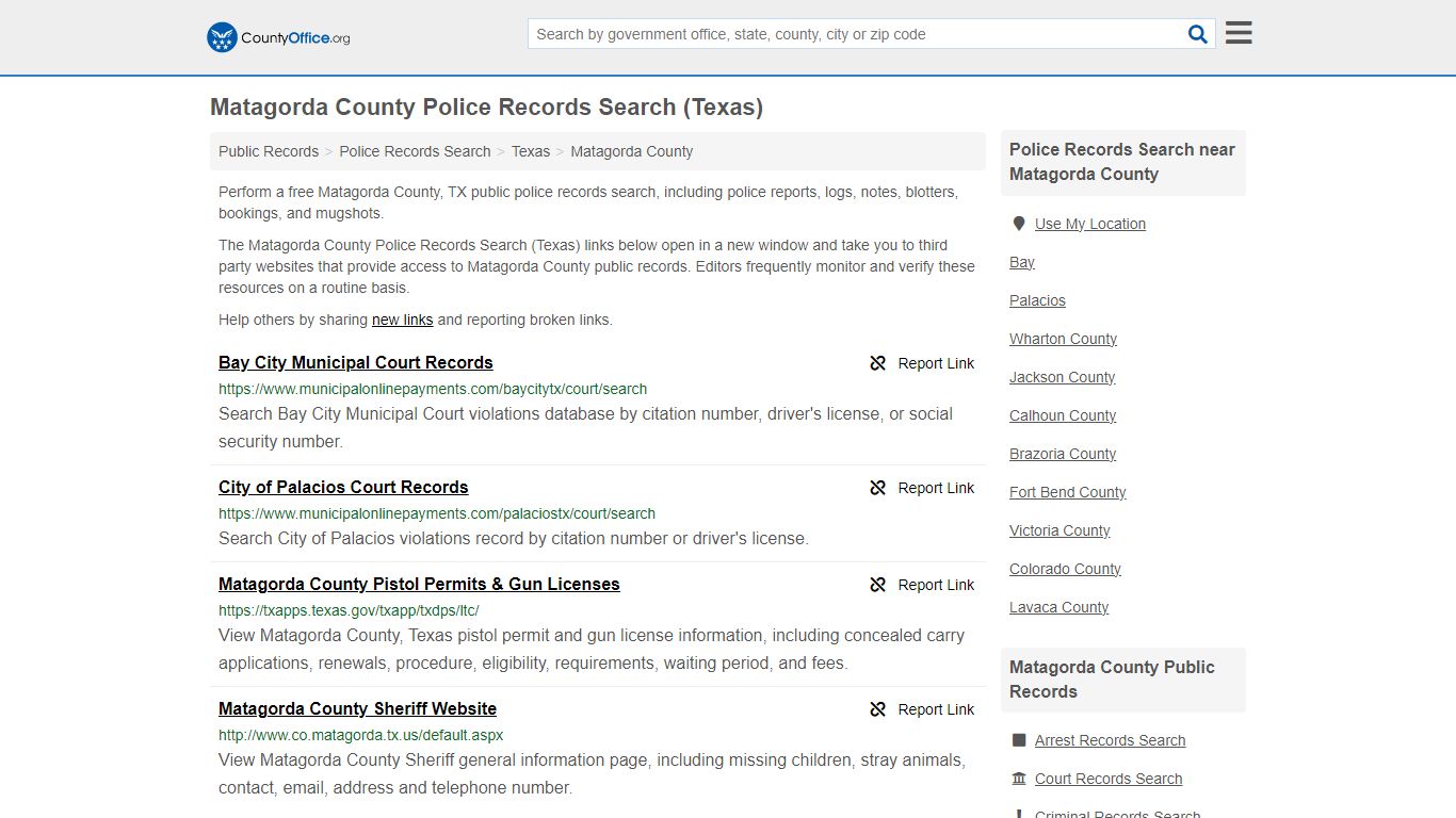 Matagorda County Police Records Search (Texas) - County Office